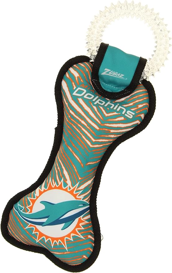 Zubaz NFL Team Logos and Colors Ring Tug Toy with Squeaker for Dogs, Miami Dolphins