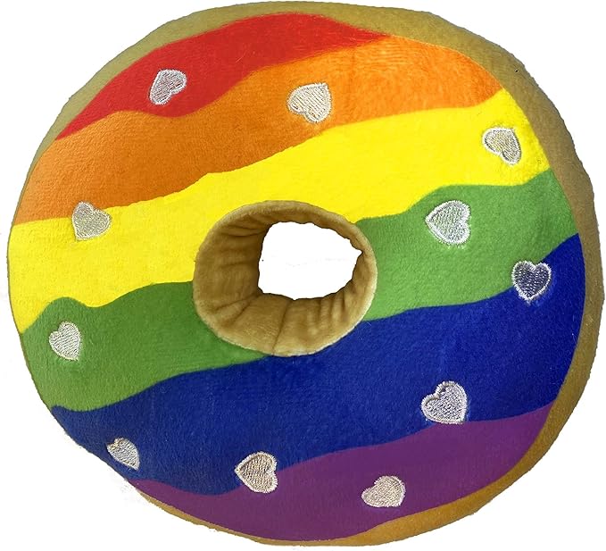 Huxley & Kent for Dogs | Pride Donut (Large) | Pride Rainbow Power Plush Dog Toy with Squeaker | Funny Dog Toy | Cute Dog Toy | H&K Squeaky Dog Toy