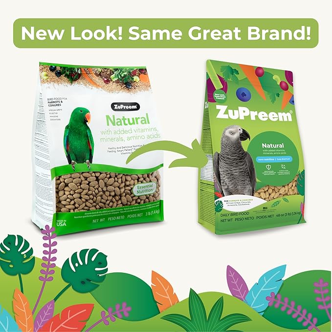ZuPreem Natural Parrot Pellets – Natural Bird Food for Parrots & Conures, Medium to Large Bird Pellet Diet for African Greys, Amazons, Eclectus & Caiques, 3 lb (Pack of 2)
