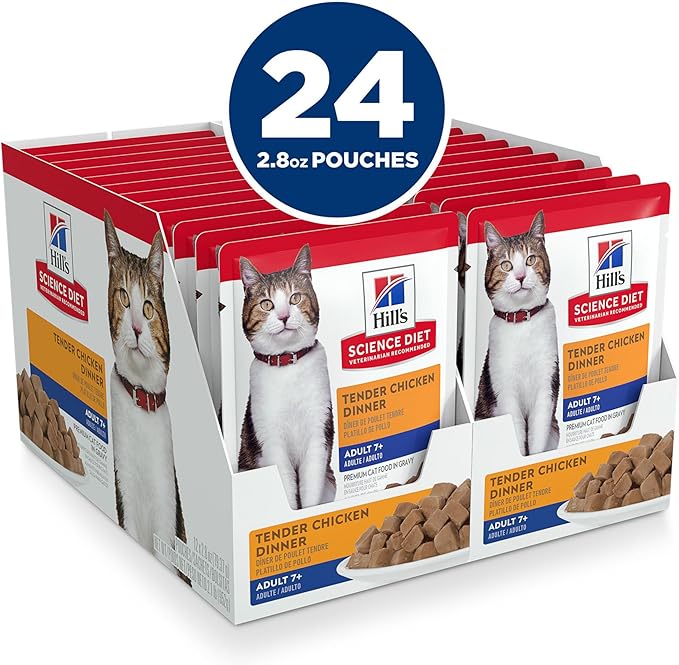 Hill's Science Diet Adult 7+ Wet Cat Food, Chicken Stew, 2.8 oz. Pouches, 24-Pack