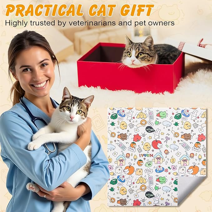 ondware 27.6In Self-Adhesive Cat Grooming Wrap, Anti-Escape Cat Restraint for Nail Clipping, Cat Swaddle Wrapping Cloth for Pet Cleaning & Beauty, for Cats up to 15lbs, Cat Gifts