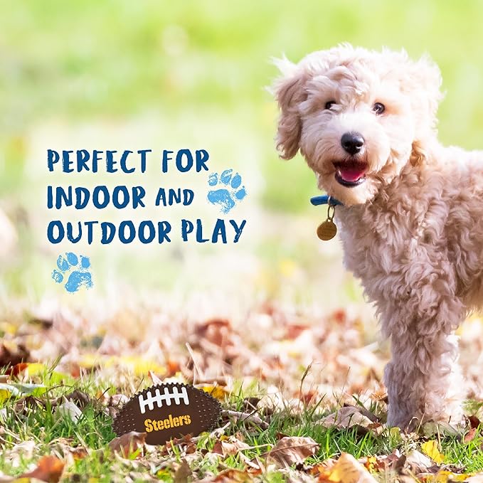 NFL Pittsburgh Steelers Mega-chew Hard Nylon Bacon-flavored Dog Bone Football Chew Toy. Tasty Interactive Fun for Aggressive Chewers