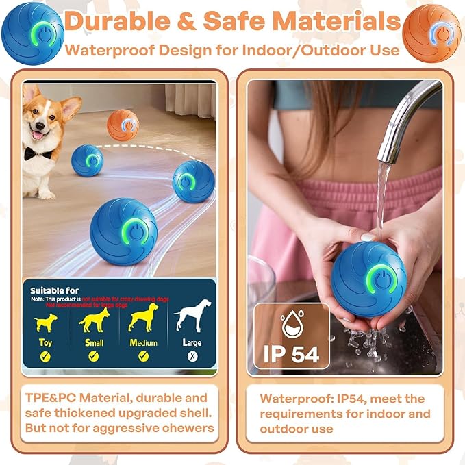 Smart jumping ball for dogs & Cats Duraspin Dog Bouncing Ball Random Path Electric Automatic Moving and Rolling Pets Toy Interactive Jumping Vibrating Bouncing Balls for Puppy Toys（1Pack，Orange）