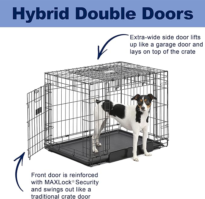 MidWest Homes for Pets Medium Ovation Double Door 30-inch Folding Metal Dog Crate, Front and Up & Away Side Doors, Space-Saving Design