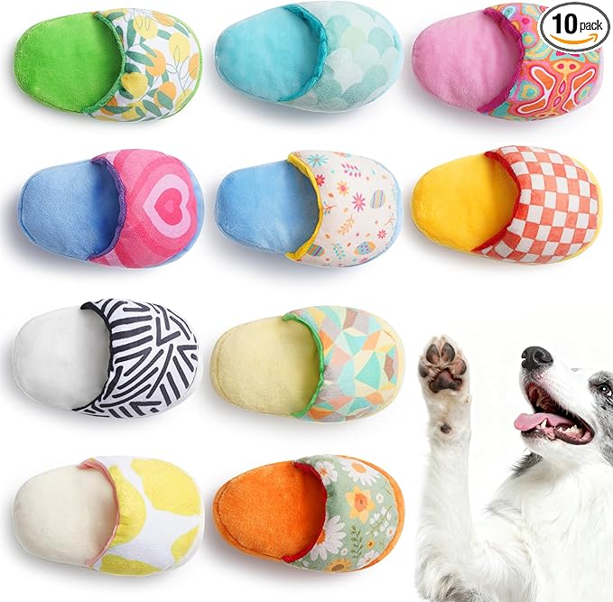 Nocciola 10 Pack Slipper Dog Toys, Squeaky Crinkle Plush Dog Toys for Small Medium Dogs, Interactive Chew Toys for Boredom, Indoor Soft Puppy Toy Set