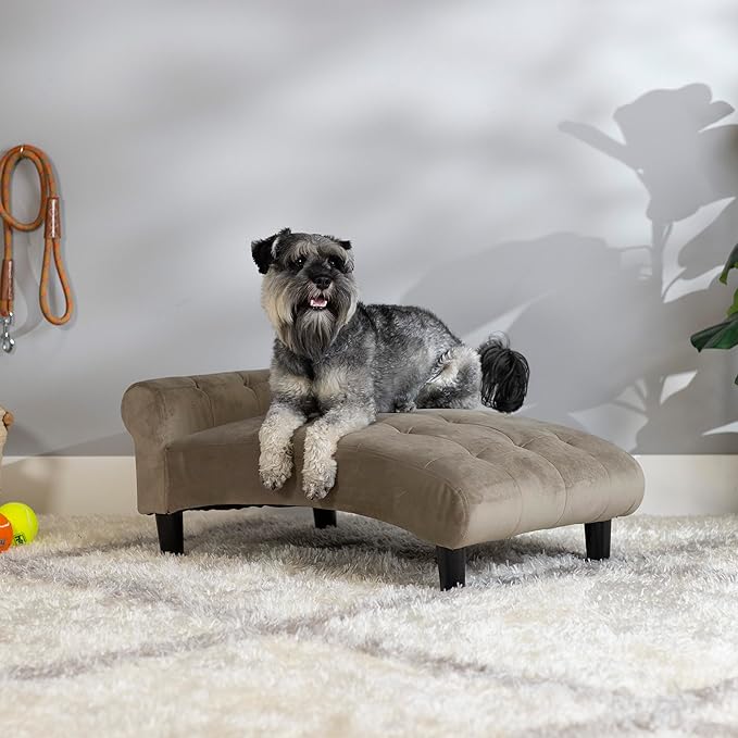 Paws & Purrs Luxury Cat Chaise Lounge Sofa – Tufted Raised Pet Bed | Plush 4″ Cushion, Elegant Furniture for Cats or Dogs, Easy-Assemble, Ash