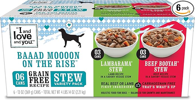 I and love and you Wet Dog Food - Baad Mooon On The Rise Variety Pack - Beef + Lamb, Grain Free, Filler Free 13oz can, 6pk