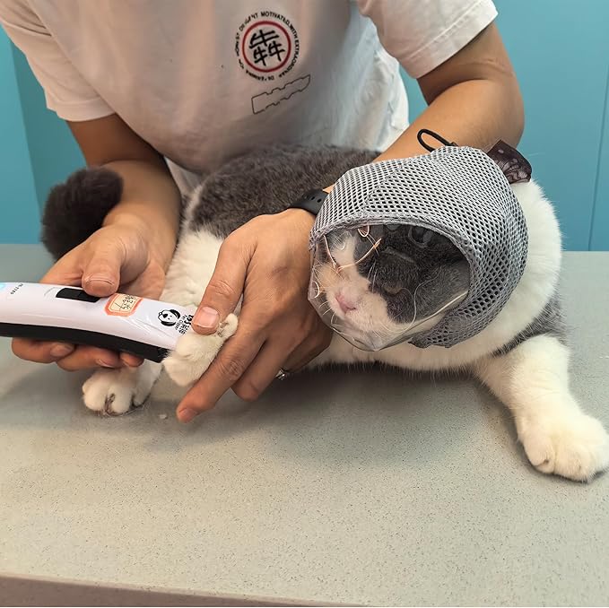 Cat Muzzle for Grooming, Adjustable Transparent Anti-Bite Cat Mask for Nail Clipping (Grey S)