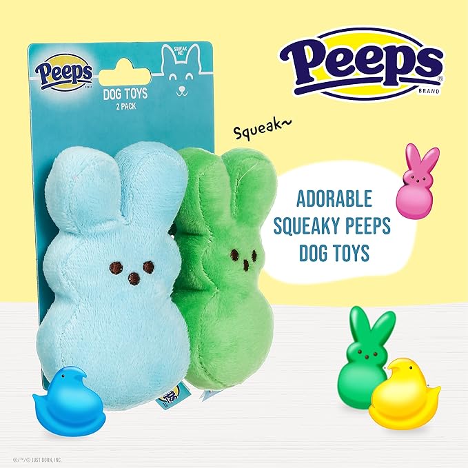 Peeps for Pets Green & Blue Peeps Plush Dress-Up Bunny Squeaky Dog Toys, Small Dog Toy Set
