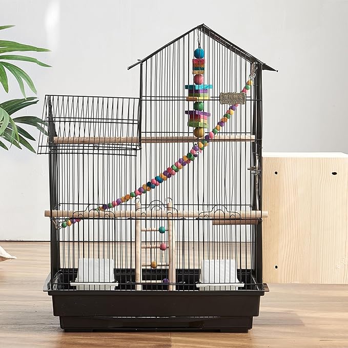 Bird Travel Cage-Lightweight Small Birds Starter Kit with Birdcages and Accessories Great for Parakeets Birds Parrotlets Finches Canaries Removable Plastic Tray Include，Black