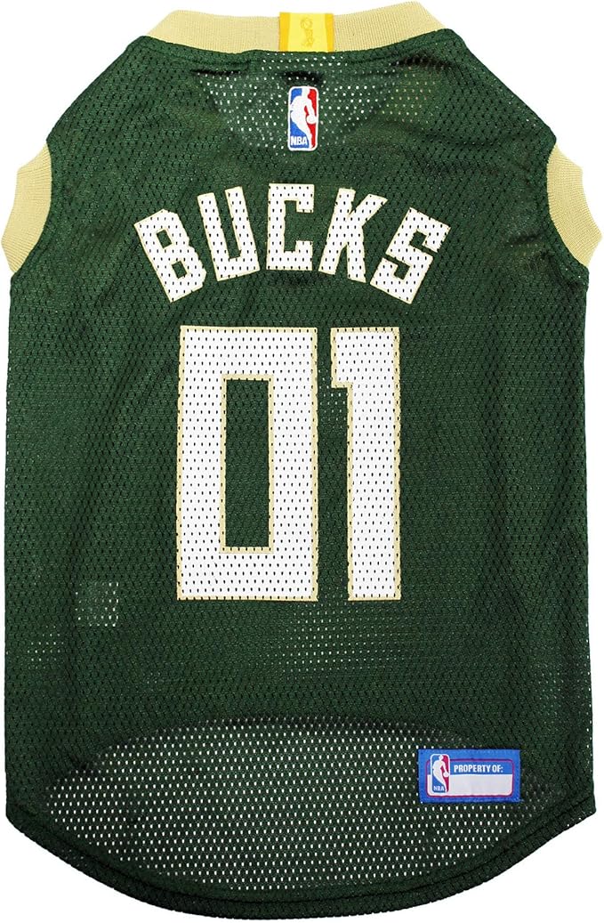 Pets First NBA MILWAUKEE BUCKS DOG Jersey, Large - Tank Top Basketball Pet Jersey
