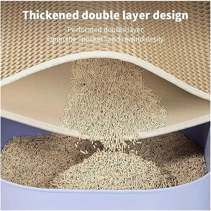 1Pc Large Size Cat Litter Honeycomb Double Layer Design,Urine Waterproof,Easy Cleaning,Scatter Control,Stay Clean(Black,L-60X90cm)