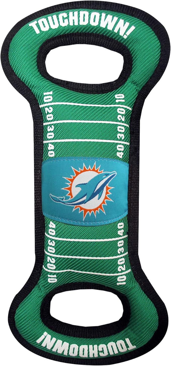 NFL Football Field DOG TOY with Squeaker. - MIAMI DOLPHINS - For Tug, Toss, and Fetch. - Tough & Durable PET TOY