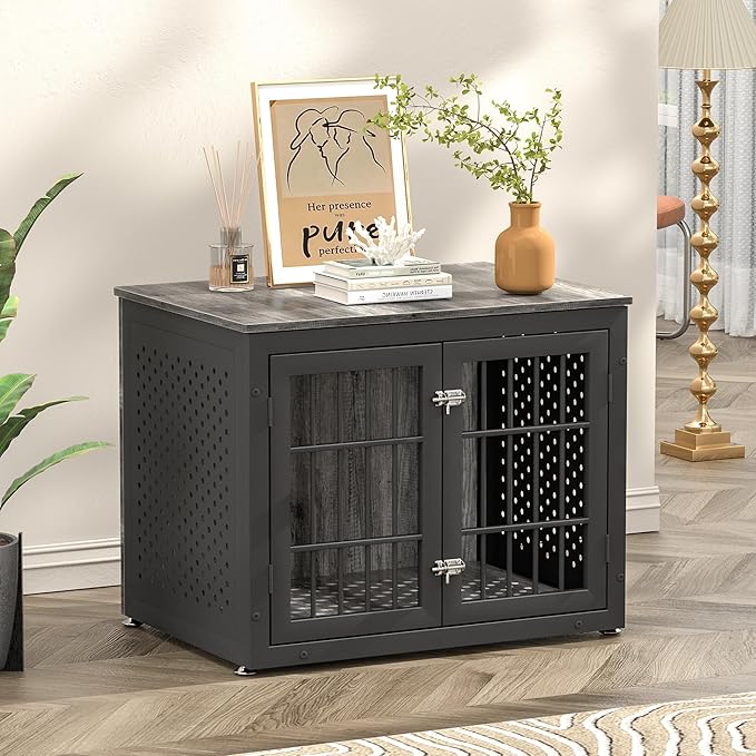 rehomerance 32" Heavy Duty Dog Crate Furniture for Small and Medium Dogs, Metal Kennel for High Anxiety Dogs, Chew Proof Pet Cage Indoor, Decorative Dog Kennel End Table