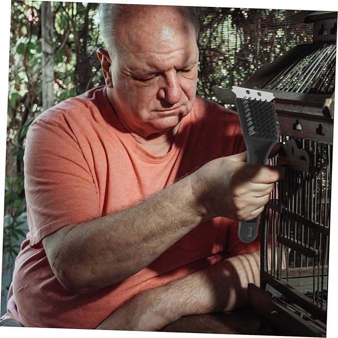 Abaodam Birdcage Cleaning Brush Bird Droppings Removal Tool Stainless Steel Cage Brush Long Handle Cleaner for Pet Hygiene