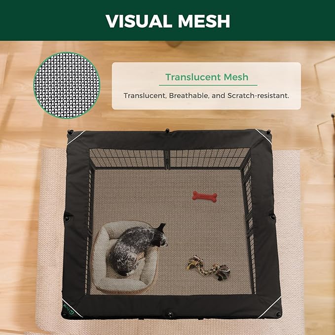 FXW Homeplus Indoor Dog Playpen with Square Mesh Top Cover for Escape Prevention, 32 Inch 8 Panel Heavy Duty Pen for Small and Medium Dogs, Black│Patented