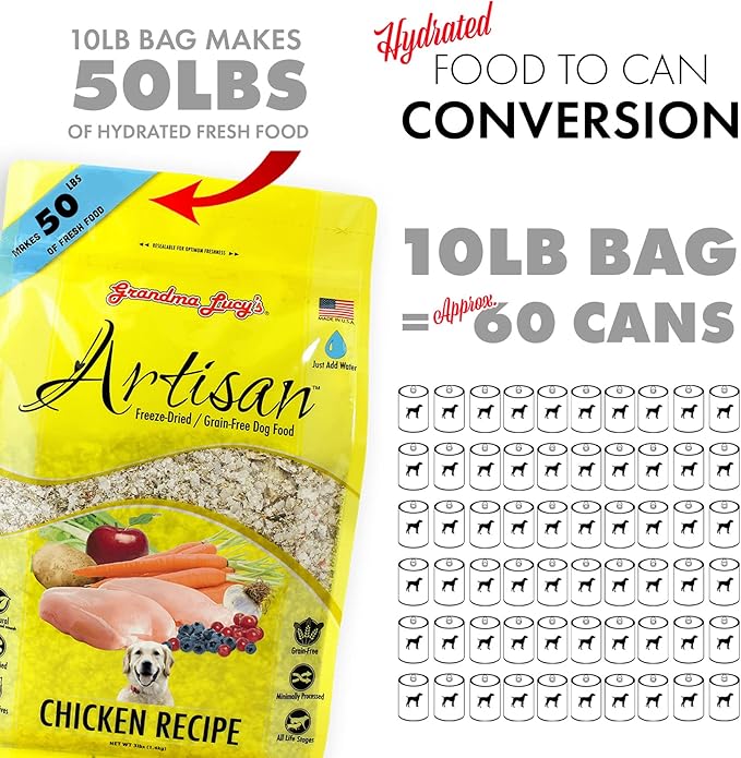 Grandma Lucy's Artisan Dog Food, Grain Free and Freeze-Dried - Artisan Chicken, 3Lb Bag