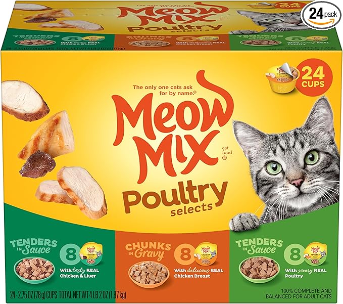 Meow Mix Poultry Selections Variety Pack, Wet Cat Food, 2.75 oz Cup (24 Pack)