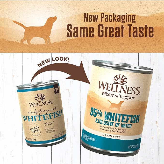 Wellness 95% Whitefish Adult Canned Wet Dog Food, Grain Free, Natural, 13.2 oz, Pack of 12 Cans