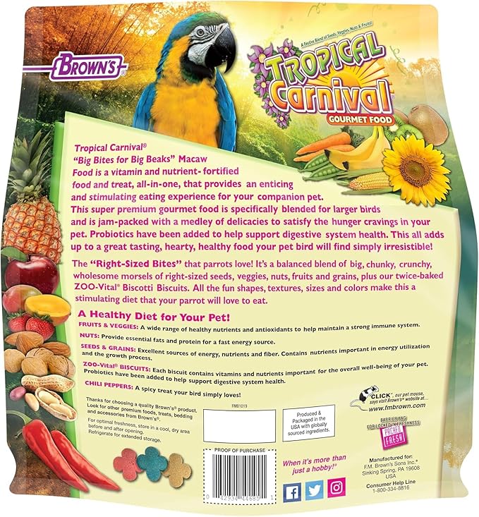 Tropical Carnival Brown’s Gourmet Macaw Bundle (2) Gourmet Macaw Big Bites Food for Big Beaks 5lb and Fruit & Nut Big Bites Treats. 10oz