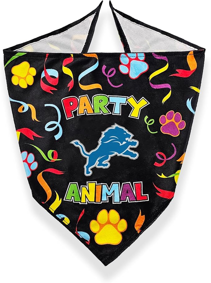 NFL Detroit Lions Dog Birthday Party Set 10pcs with 1 Football Bandana Large/X-Large, 1 Crown Hat, 1 Banner, 1 Birthday Cake Toy & 6 B-Day Balloons, Dog Birthday Set, Costume, Fun Doggie Pawty