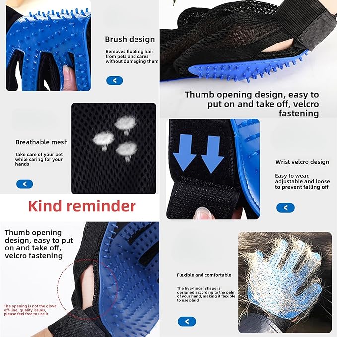 Pet Grooming Glove for Right Hand - Enhanced Deshedding Brush and Massage Mitt for Dogs, Cats and Horses - Gentle Hair Remover for Long and Short Fur - Perfect for Bathing and Shedding