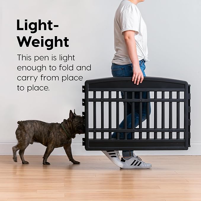IRIS USA 24" 10-Panel Pet Dog Puppy Playpen with Door, Small, Medium, and Large Dogs, Keep Pets Secure, Easy Assembly & Storying, Customizable, Black
