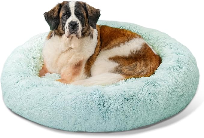 Best Friends by Sheri The Original Calming Donut Dog Bed for Extra-Large Dogs up to 150 lbs, Shag Faux Fur, Baby Blue, 45" x 45"