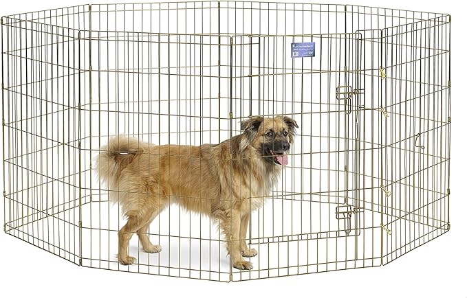 MidWest Homes for Pets 36-Inch Exercise Pen, for Indoor and Outdoor Use, 16 Sq Feet of Play, Single Door Folding Dog Pen, with Large Door Opening & Secure Latch, Easy to Set Up, Foldable Dog Playpen