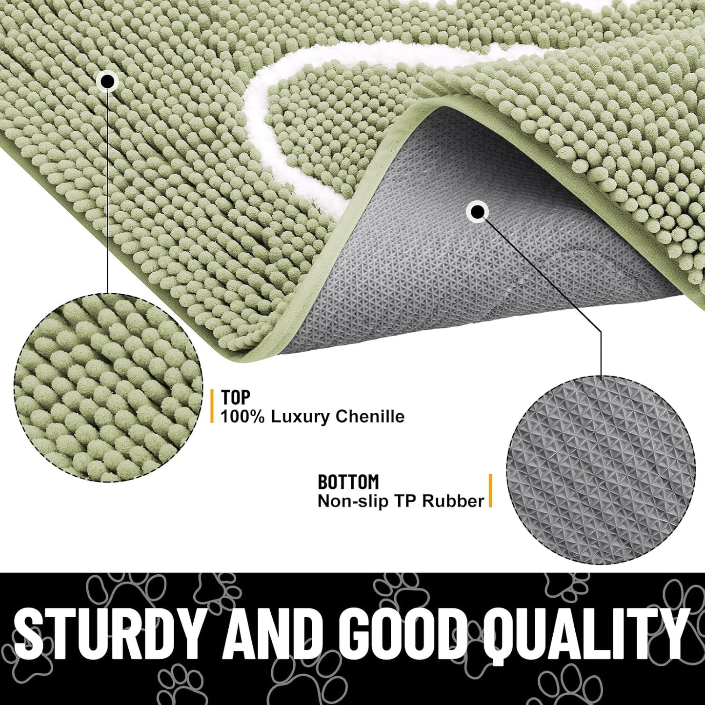 Smiry Dog Door Mat for Muddy Paws, Absorbent Dirt Trapper Non Slip Quick Dry Washable Chenille Mat for Mud Dogs, Entry Rug for Indoor and Outdoor (30x20 Inches, Sage Green)