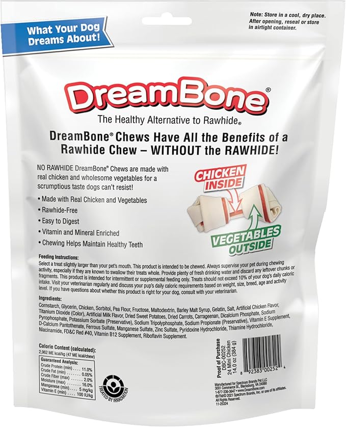 DreamBone Mini Chews for Dogs, Treat Your Dog to Easy-to-Digest Rawhide-Free Chews Made With Real Chicken, 24 Count