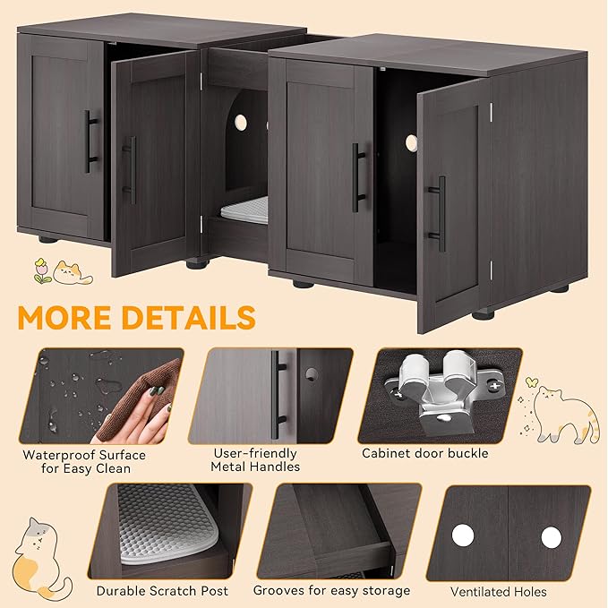 Cat Litter Box Enclosure for 2 Cats,55" Large Hidden Litter Box Furniture with Barn Door & Double Rooms,Modern Indoor Pet House TV Stand Side Table,Cats Washroom,for Bedroom Living Room,Walnut
