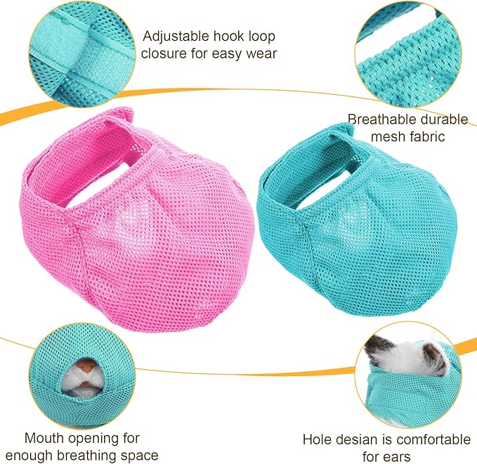 2Pcs Cat Muzzles Breathable Mesh Muzzles with Soft Mesh Covered, Cat Muzzle for Nail Trimming, Anti Bite Anti Meow Prevent from Biting
