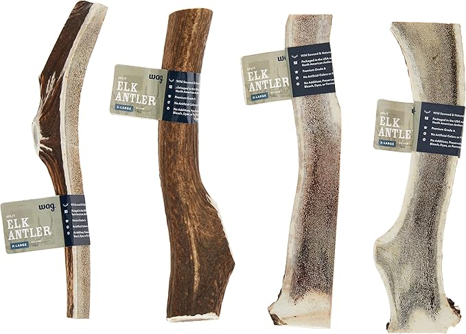 Amazon Brand - Wag Split Elk Antler, Naturally Shed, Long Lasting for Aggressive Chewers, X-Large (Best for Dogs Over 45 lbs) (Pack of 4)