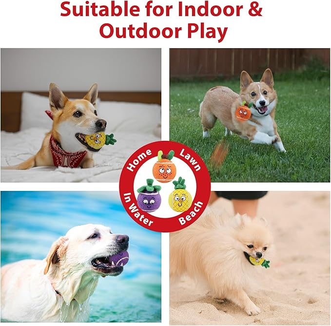 Gigwi Squeaky Tennis Balls for Dogs, Interactive Dog Balls with Colorful Fruit Plush Cover, Pet Bounce Toy 2.5" for Medium Dog Indoor & Outdoor Fetch Play, 3-Pack