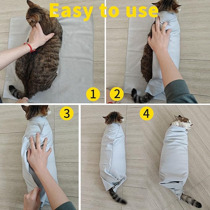 Oncpcare 2PCS Cat Wrap for Cutting Nails, 21x21in Self-Adherent Pet Cat Grooming Wrap for Medicine, Nail Clipping, Teeth Brushing, Ear Cleaning | Anti-Escape Anti-Bite Anti-Scratch (Solid)