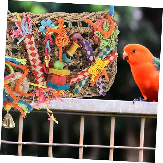 Seagrass Hanging Bird Parakeet Foraging Hammock Chewable Wall-Mounted Plaything for Cockatiel Budgerigar Large Birds Cage Accessory
