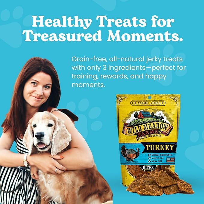 Classic Turkey Bites, Soft Jerky Treats for Dogs, Grain-Free & All-Natural, Ideal for Training, Portioning, and High-Value Rewards for All Breeds & Ages - 3.5 Ounce Pouch