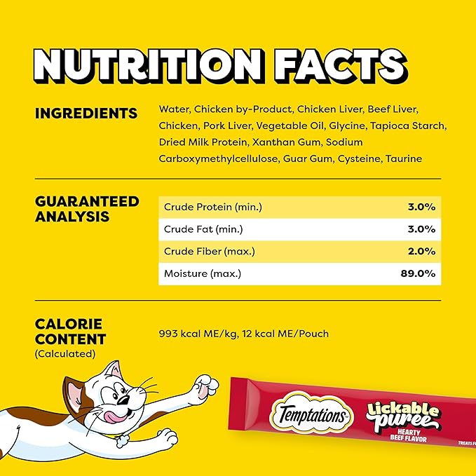 Temptations Creamy Puree Squeezable Lickable Cat Treats, Wet Cat Treats with Beef Liver, 0.42 oz. Tubes, 4 Count, Pack of 11 (44 Total)