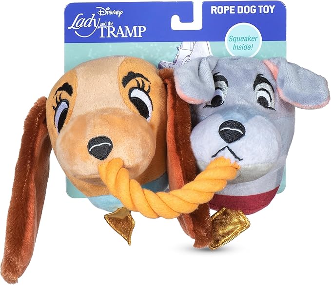 Disney for Pets Lady and the Tramp Rope Pet Toy 14in Dog Toys | Rope Tug Toy for Dogs Inspired by Lady and the Tramp with Crinkle and Squeaker