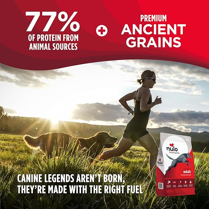 Nulo Frontrunner Dry Dog Food - Adult High-Protein Beef, Barley & Lamb Recipe, Natural Kibble with Ancient Grains, Probiotics, Taurine, Omega 3 for Small, Medium and Large Breeds, 5lb Bag