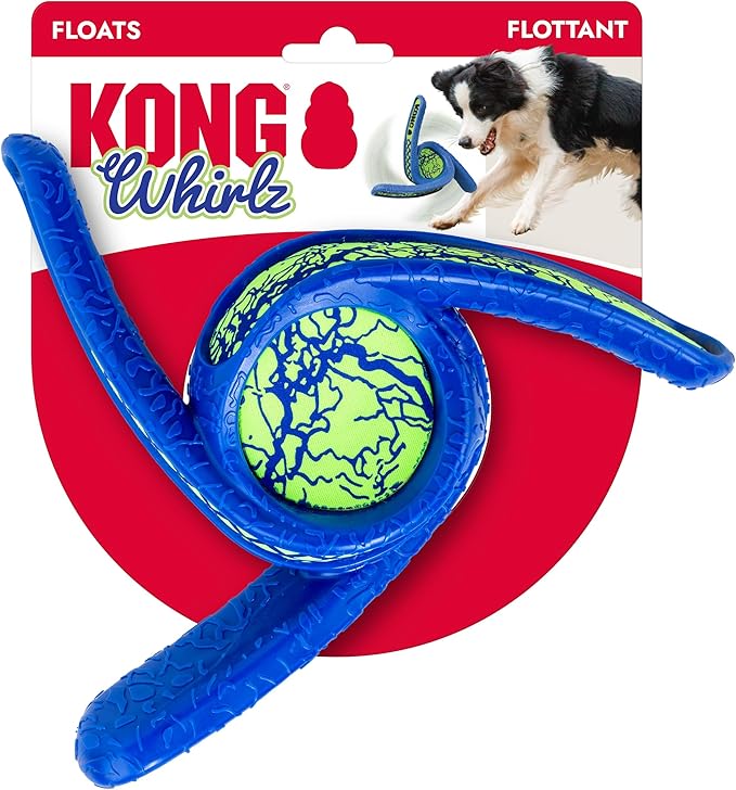 KONG Whirlz Dog Fetch Toy – Durable Squeak-Free Rope & Throw Combo, Unpredictable Bounce, Floats in Water, All-Season Outdoor Play (Throw)