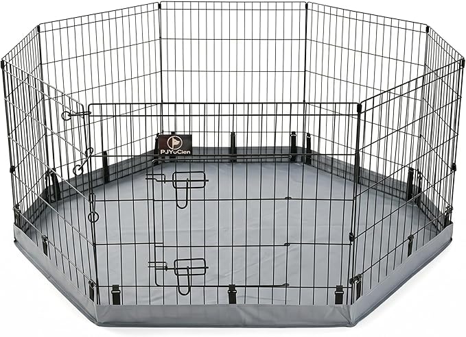 PJYuCien Dog Playpen with Bottom Pad - Metal Foldable Exercise Pen, 8 Panels 30" H x 24" W Indoor Outdoor Pet Fence Puppy Crate Kennel, Gray