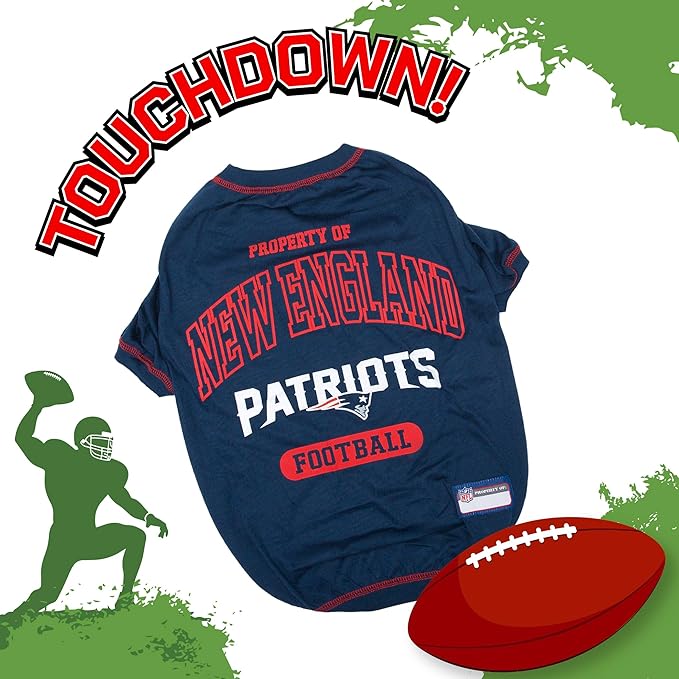 NFL New England Patriots Dog T-Shirt for Pets, Size Medium. Officially Licensed Pet Shirt with Team Logo, Soft Stretchable Comfort Fit Apparel for Dogs & Cats