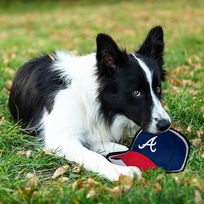 Pets First MLB Atlanta Braves Baseball Cap Tough Toy for Dogs, Best MLB Dog Toy with Team Logo
