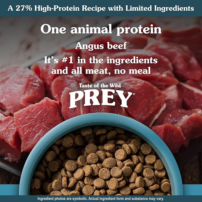 Taste of the Wild Prey Real Meat High Protein Angus Beef Limited Ingredient Dry Dog Food Grain-Free Recipe Made with Real Pasture-Raised Beef and Probiotics for All Life Stages 25lb