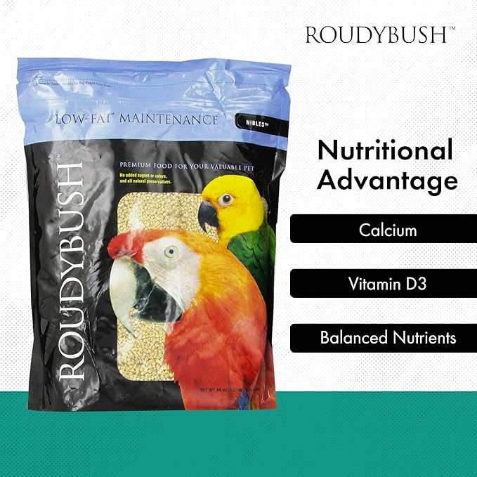 Roudybush Low Fat Food for Adult Birds & Chicks - Scientifically Formulated Bird Feed - Bird Food Pellets w/ Corn, Wheat, Soy & More - Nutritious & Healthy Feed for Birds (Nible, 44oz)