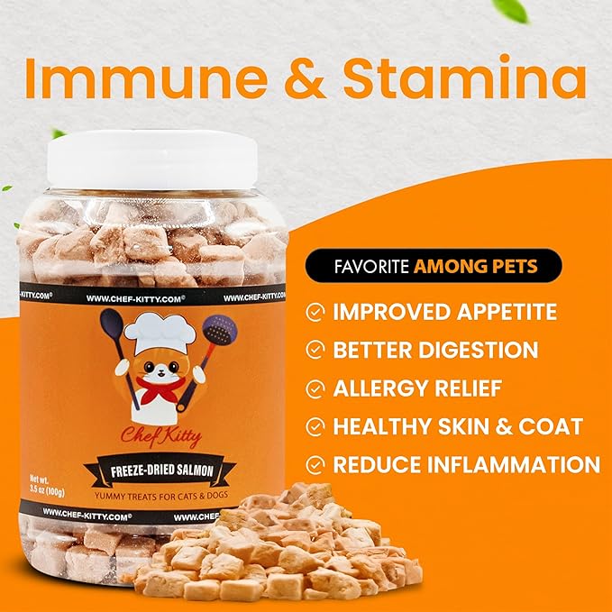 Freeze Dried Salmon Cat Treats | 100% Wild Caught Salmon Dog Treats, Grain- Free | High Protein, Single Ingredient Cat & Dog Food Toppers | No Additives or Preservatives | Tested in USA | 2.6 oz