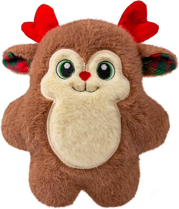 KONG Holiday Snuzzles Dog Toy – Plush Seasonal Characters, Full-Body Squeaker, Soft Holiday Cuddle Toy for Indoor Play (Reindeer, Medium)