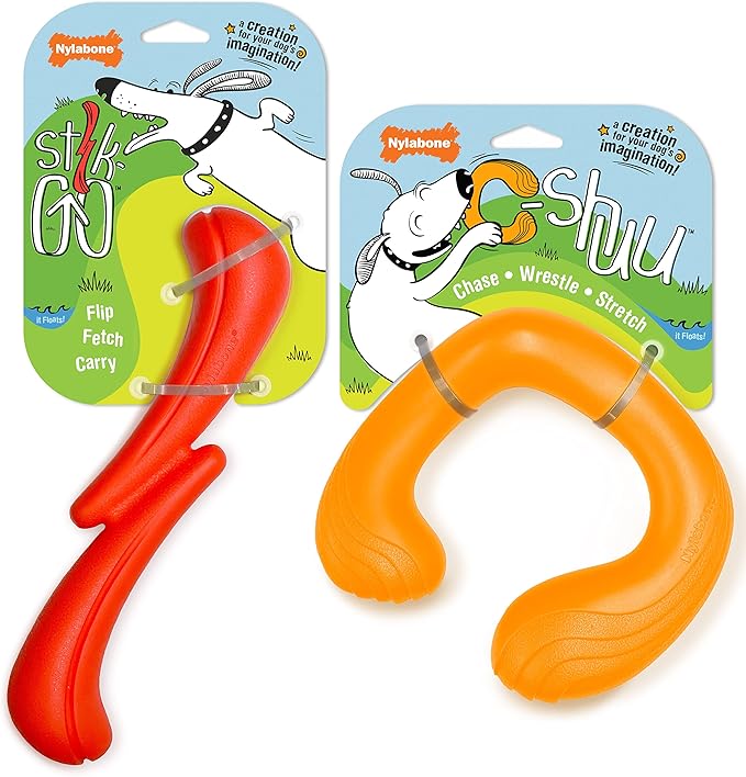 Nylabone C-Shuu and Stik-Go Interactive Dog Toys Bundle for Dogs – Lightweight Intriguing Dog Fetch Toys for Creative Play & Dog Exercise